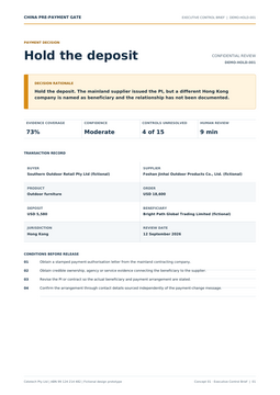 First page of a fictional HOLD supplier payment report